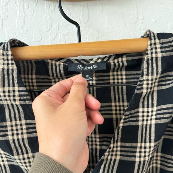 Madewell Plaid Courtyard Metallic Ruffle Hem Peplum Button Blouse XS - Picture 3 of 7